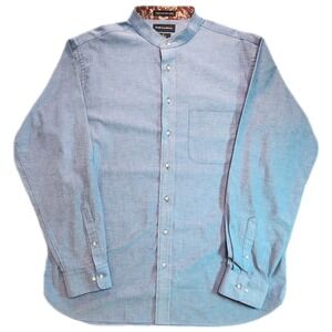 Paul Fredrick Banded Collar Shirt Mens XLT Blue Grandad Collar